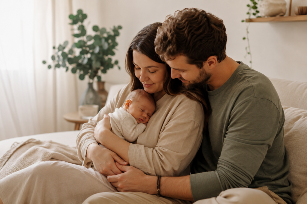 Eltern halten ihr Baby geborgen im Arm